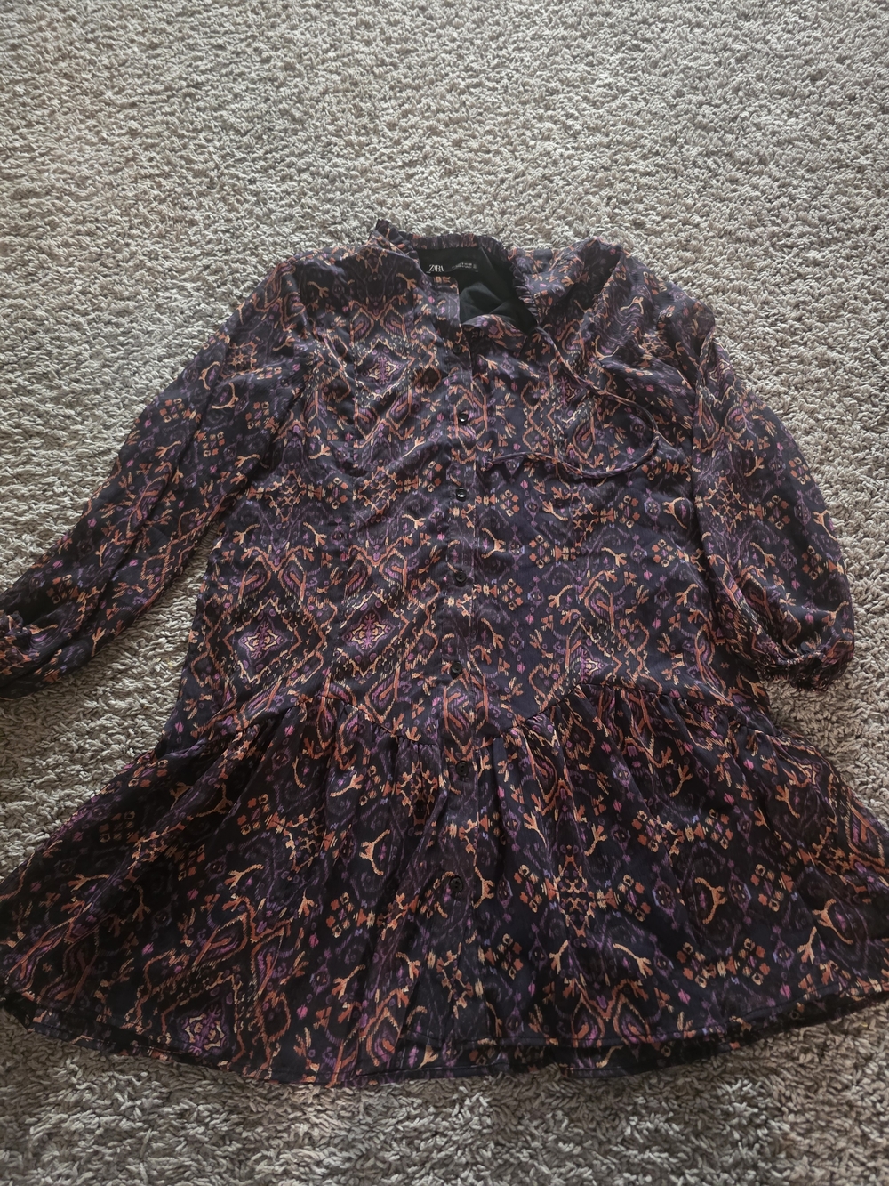 Zara Purple and Rust Floral Print Blouse